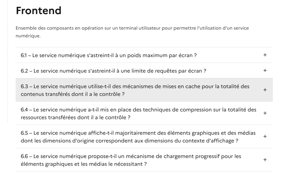 Extrait du Référentiel Général d'Eco-conception de Services Numériques concernant les recommendations frontend