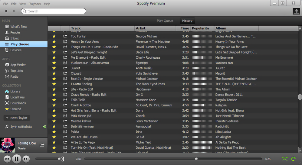 Ancienne version de Spotify - interface de 2012